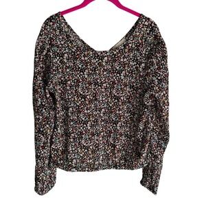 LOFT‎ Ditsy Multicolor Floral Scoop Neck Long Blouson Sleeve Ladies Blouse, S